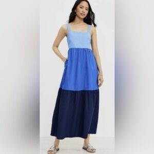 LOFT tiered maxi color block dress pockets